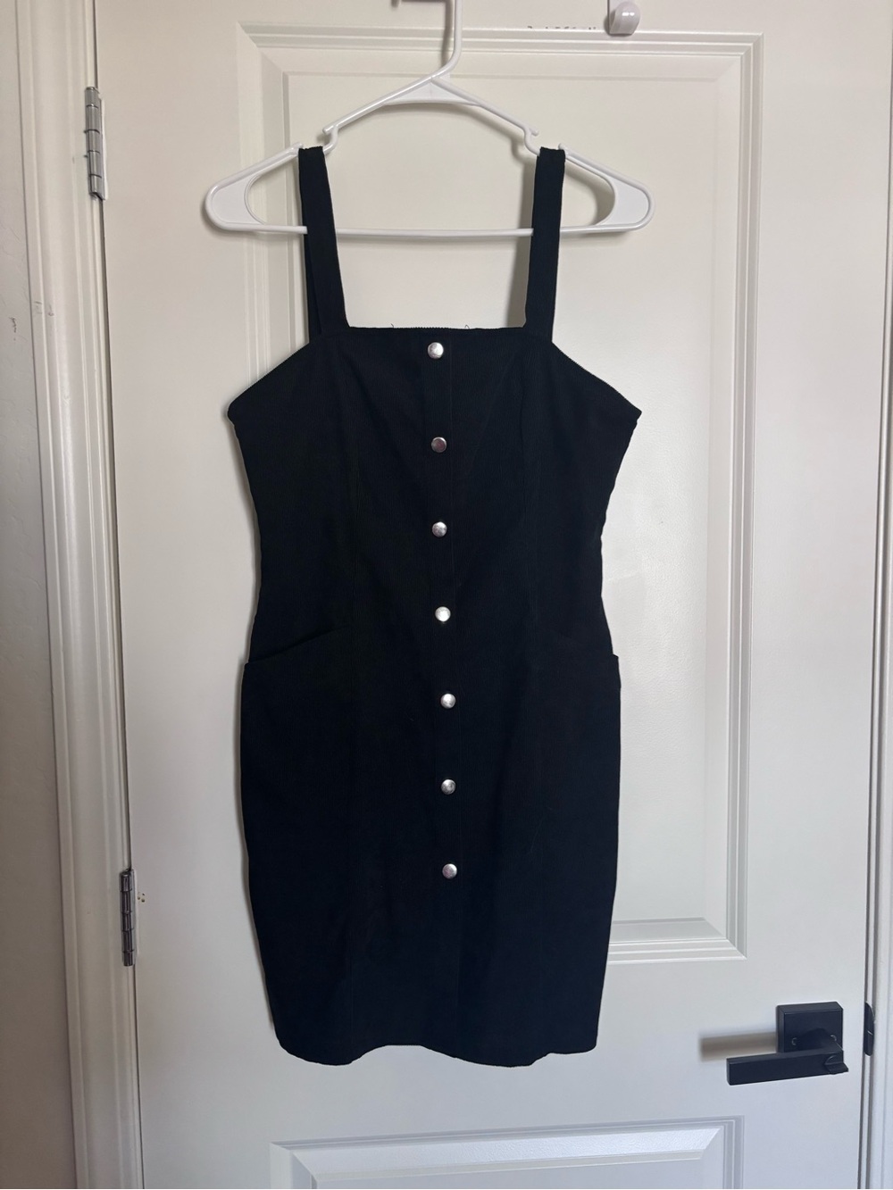 ROMWE Black Button-Front Square Neck Mini Dress